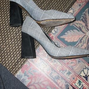 Vince Camuto Black and White Plaid Heels